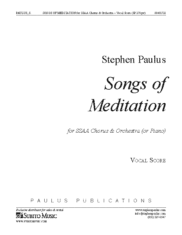 Songs of Meditation for SSAA Chorus & Orchestra (or Piano)